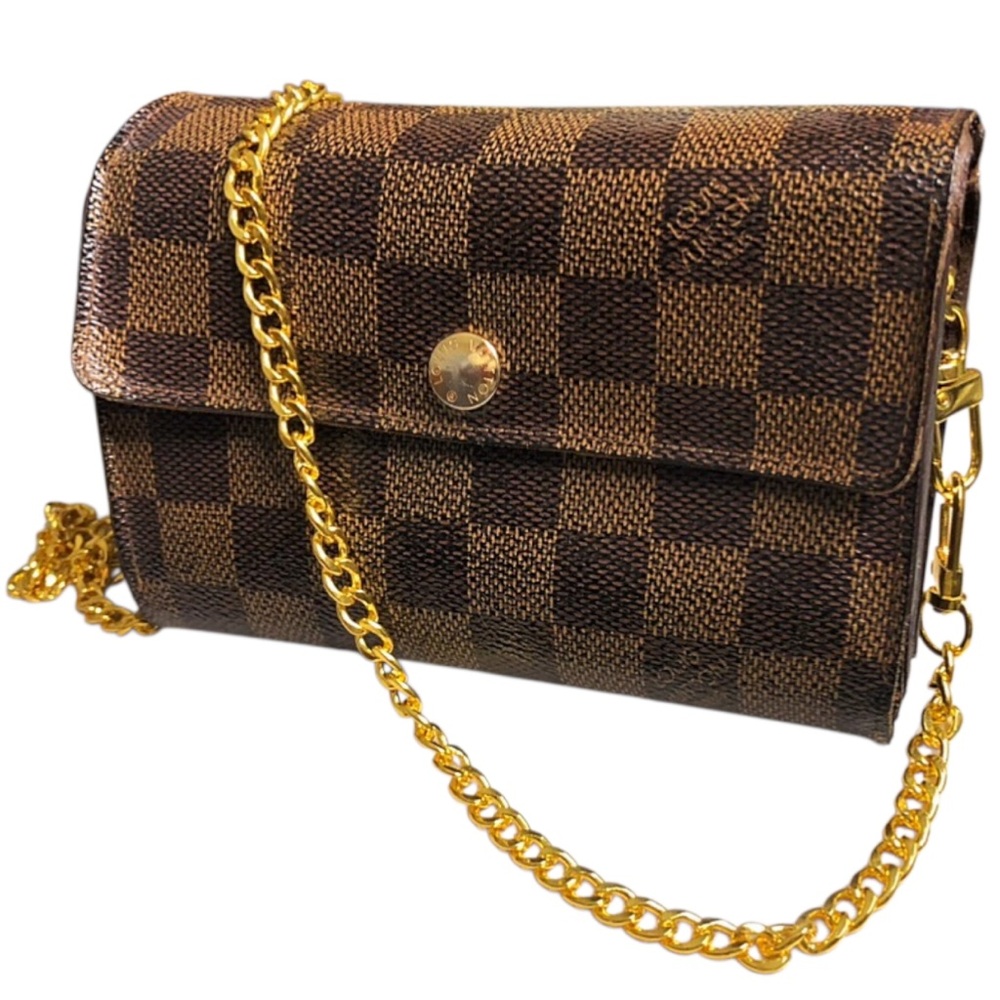 Louis Vuitton, Damier Ebene, Leather Wallet (on) Chain Strap
